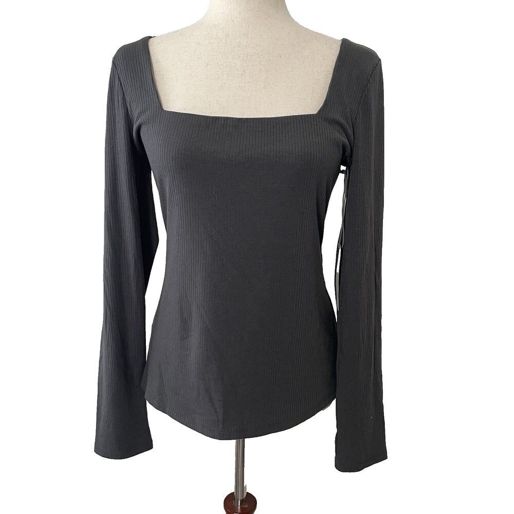 NEW Nine Britton Square Neck Criss Cross Back Long Sleeve NWT Size Medium M Grey